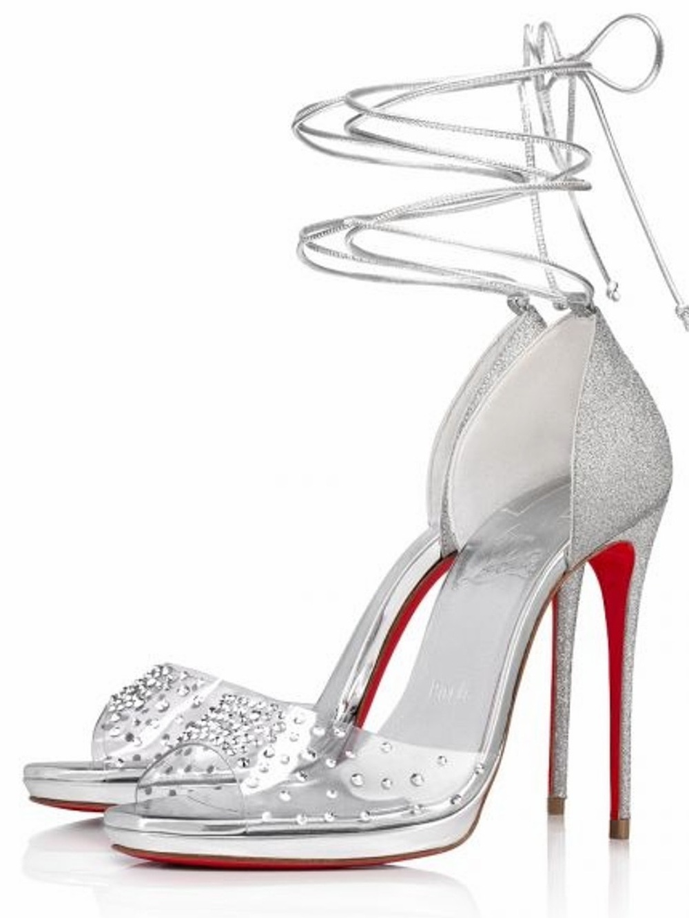 CHRISTIAN LOUBOUTIN  Degratina Frou Glittered Leather Embellished Crystal Sandal